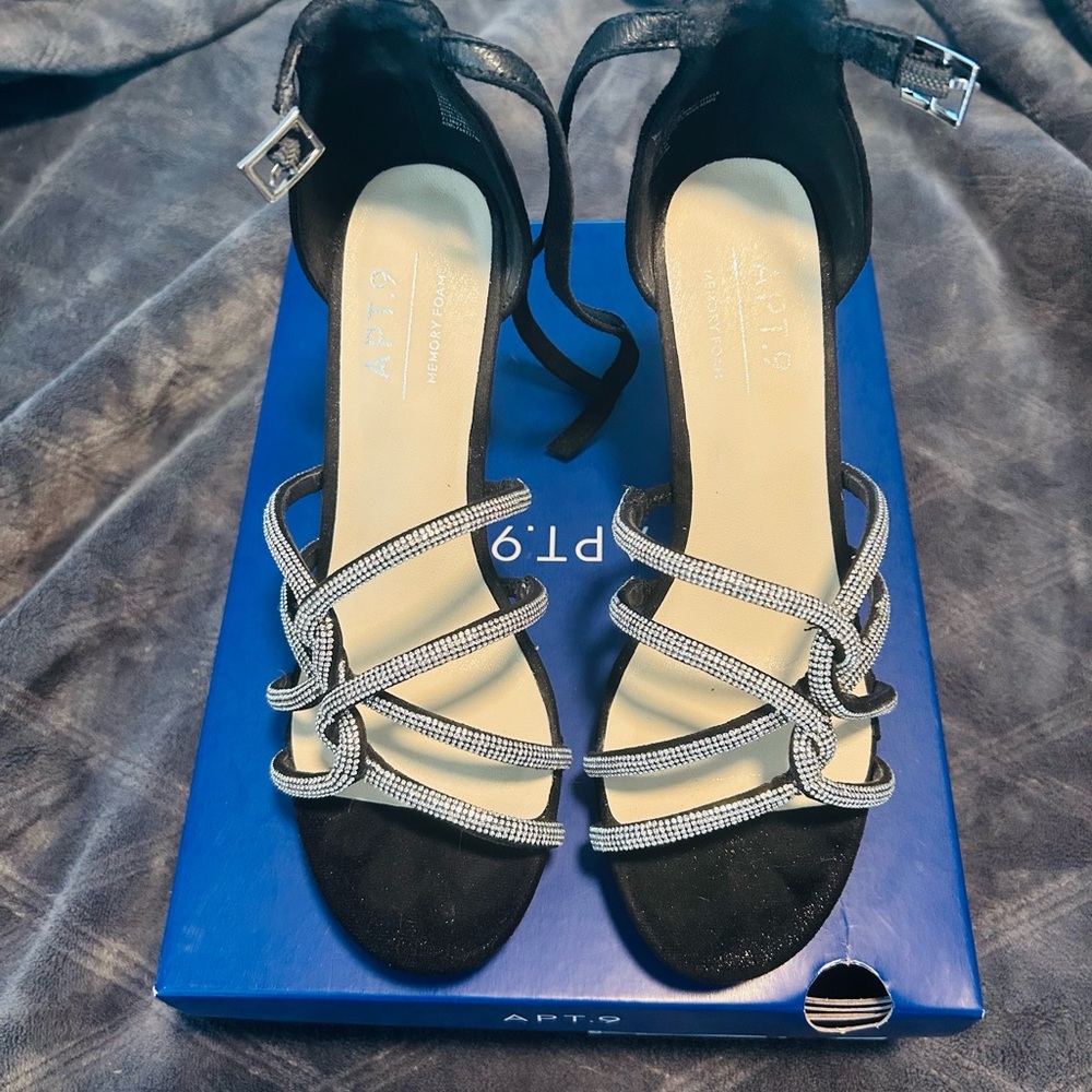 Apt. 9 Black and Silver Stiletto Heels with Ankle Strap